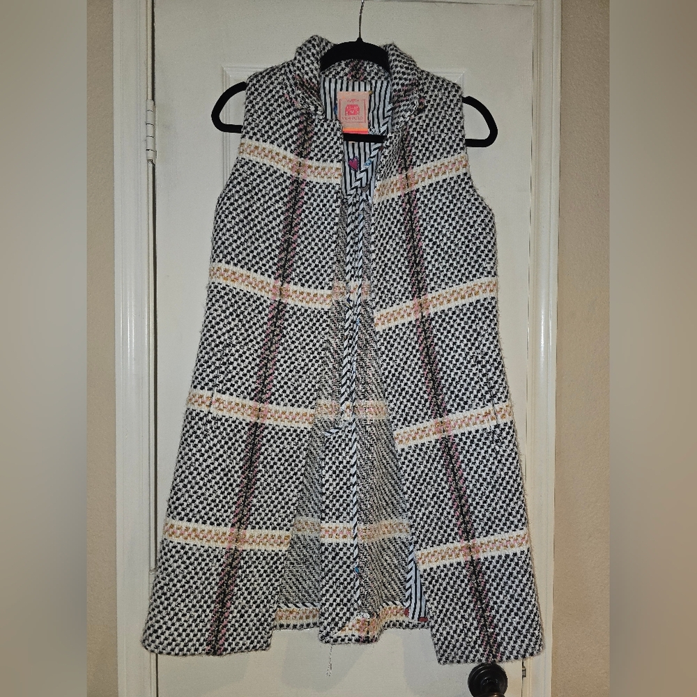 VILAGALLO Anthropologie SPAIN MADE Sleeveless Tweed Coat Vest S Cotton Wool